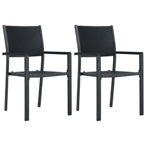 Krzesła ogrodowe, 2 szt., czarne, plastik stylizowany na rattan 562676