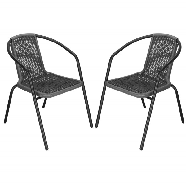 Krzesła ogrodowe 2 szt. metalowe, plecione krzesło na balkon szare zestaw 570104