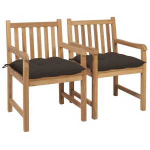 Krzesła ogrodowe, 2 szt., poduszki w kolorze taupe, drewno tekowe 665510 Krzesła ogrodowe, 2 szt., poduszki w kolorze taupe, drewno tekowe 665510