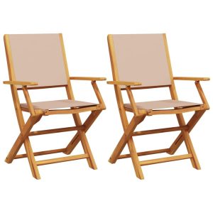 Krzesła ogrodowe, 2 szt., taupe, drewno akacjowe i tkanina 667976 Krzesła ogrodowe, 2 szt., taupe, drewno akacjowe i tkanina 667976