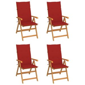 Krzesła ogrodowe, 4 szt., czerwone poduszki, drewno tekowe 567710 Krzesła ogrodowe, 4 szt., czerwone poduszki, drewno tekowe 567710