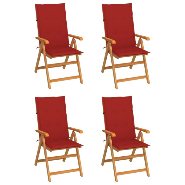 Krzesła ogrodowe, 4 szt., czerwone poduszki, drewno tekowe 567710