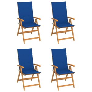 Krzesła ogrodowe, 4 szt., kobaltowe poduszki, drewno tekowe 567687 Krzesła ogrodowe, 4 szt., kobaltowe poduszki, drewno tekowe 567687