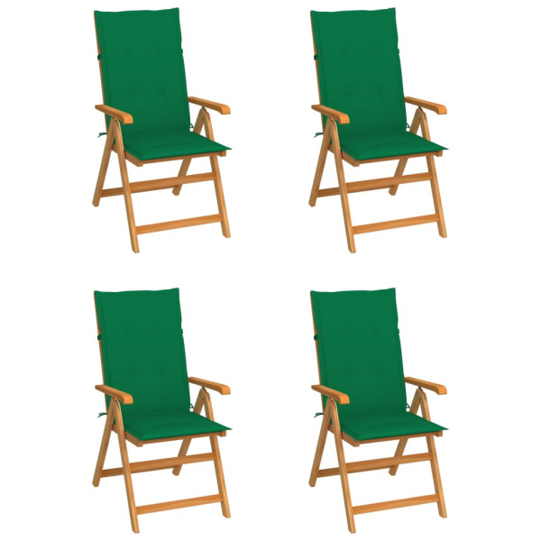 Krzesła ogrodowe, 4 szt., zielone poduszki, drewno tekowe 567620