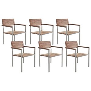 Krzesła ogrodowe 6 sztuk jasne drewno stal 65805 Krzesła ogrodowe 6 sztuk jasne drewno stal 65805