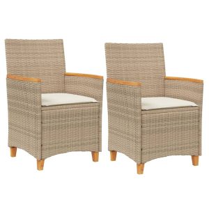 Krzesła ogrodowe, poduszki, 2 szt., beżowe, rattan PE i drewno 669407 Krzesła ogrodowe, poduszki, 2 szt., beżowe, rattan PE i drewno 669407