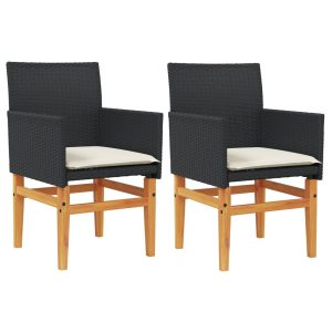 Krzesła ogrodowe poduszki 2 szt. czarne rattan PE i drewno 938353 Krzesła ogrodowe poduszki 2 szt. czarne rattan PE i drewno 938353