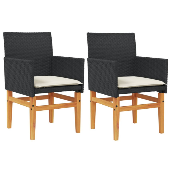 Krzesła ogrodowe poduszki 2 szt. czarne rattan PE i drewno 938353