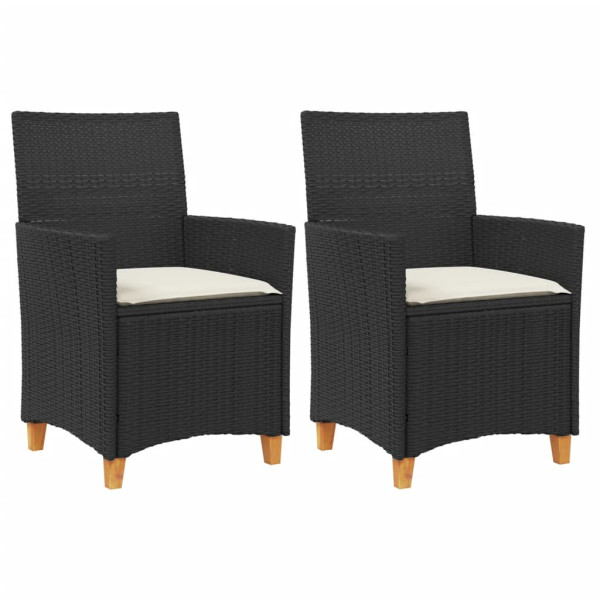 Krzesła ogrodowe, poduszki, 2 szt., czarne, rattan PE i drewno 669484