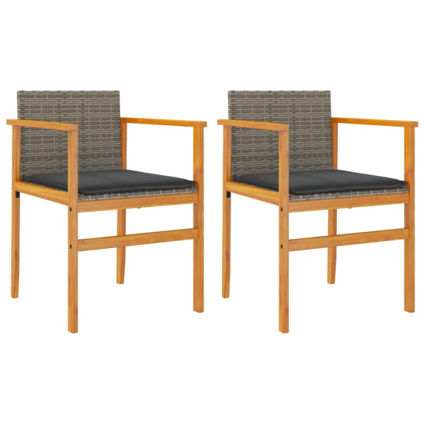 Krzesła ogrodowe poduszki 2 szt. szare rattan PE i drewno 938208