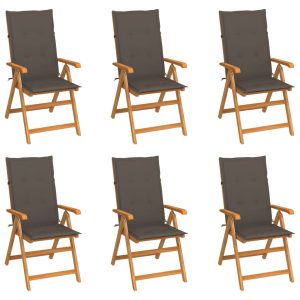 Krzesła ogrodowe, poduszki taupe, 6 szt., lite drewno tekowe 567668 Krzesła ogrodowe, poduszki taupe, 6 szt., lite drewno tekowe 567668