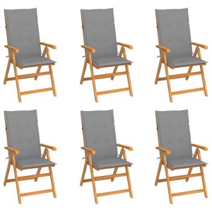 Krzesła ogrodowe, szare poduszki, 6 szt., lite drewno tekowe 567652 Krzesła ogrodowe, szare poduszki, 6 szt., lite drewno tekowe 567652