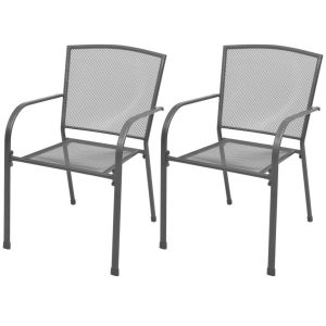 Krzesła ogrodowe sztaplowane 2 szt. stalowe szare 937825 Krzesła ogrodowe sztaplowane 2 szt. stalowe szare 937825