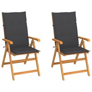 Krzesła ogrodowe z antracytowymi poduszkami, 2 szt., tekowe 567688 Krzesła ogrodowe z antracytowymi poduszkami, 2 szt., tekowe 567688