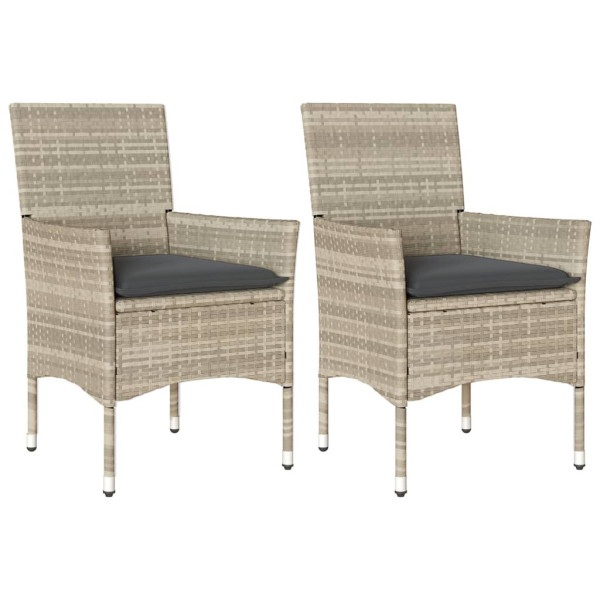 Krzesła ogrodowe z poduszkami, 2 szt., jasnoszare, rattan PE 668043