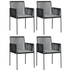 Krzesła ogrodowe z poduszkami, 4 szt., czarne, 54×60,5×83,5 cm 668109 Krzesła ogrodowe z poduszkami, 4 szt., czarne, 54×60,5×83,5 cm 668109
