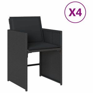 Krzesła ogrodowe z poduszkami 4 szt. czarne polirattan 941398 Krzesła ogrodowe z poduszkami 4 szt. czarne polirattan 941398