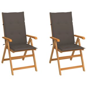 Krzesła ogrodowe z poduszkami taupe, 2 szt., drewno tekowe 567665 Krzesła ogrodowe z poduszkami taupe, 2 szt., drewno tekowe 567665