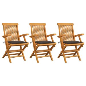 Krzesła ogrodowe z poduszkami taupe, 3 szt., drewno tekowe 569314 Krzesła ogrodowe z poduszkami taupe, 3 szt., drewno tekowe 569314