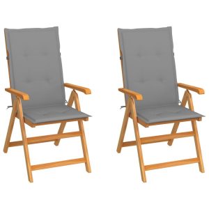Krzesła ogrodowe z szarymi poduszkami, 2 szt., drewno tekowe 567661 Krzesła ogrodowe z szarymi poduszkami, 2 szt., drewno tekowe 567661