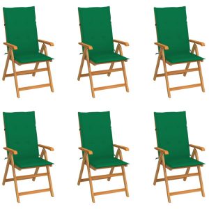 Krzesła ogrodowe, zielone poduszki, 6 szt., drewno tekowe 567635 Krzesła ogrodowe, zielone poduszki, 6 szt., drewno tekowe 567635