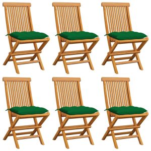Krzesła ogrodowe, zielone poduszki, 6 szt., lite drewno tekowe 570524 Krzesła ogrodowe, zielone poduszki, 6 szt., lite drewno tekowe 570524