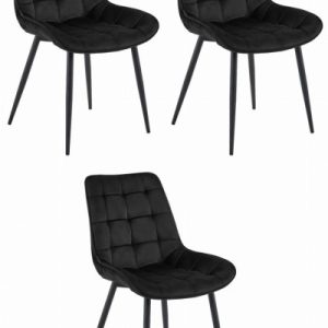 Krzesło BERA – czarny aksamit / nogi czarne x 3 470639 Krzesło BERA – czarny aksamit / nogi czarne x 3 470639