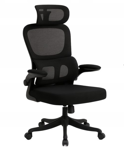 Krzesło biurowe ergonomiczne regulowane obrotowe KB112 czarne 869779