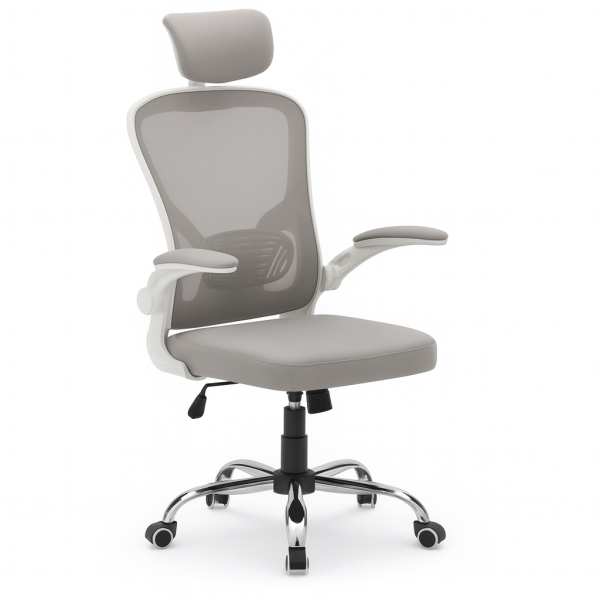 Krzesło biurowe regulowany obrot fotel biurowy ergonomiczny KB110 szary-beż 803371