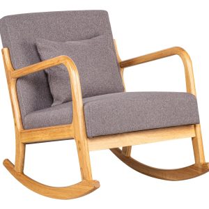 Krzesło bujane z litego drewna i beżowej tkaniny 290398 Krzesło bujane z litego drewna i beżowej tkaniny 290398