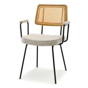 Krzesło Cecil Dąb-Beż Tkanina-Rattan, Podstawa Czarny 342464 Krzesło Cecil Dąb-Beż Tkanina-Rattan, Podstawa Czarny 342464