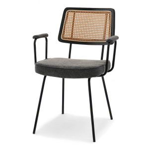 Krzesło cecil grafit tkanina-rattan, podstawa czarny 818287 Krzesło cecil grafit tkanina-rattan, podstawa czarny 818287