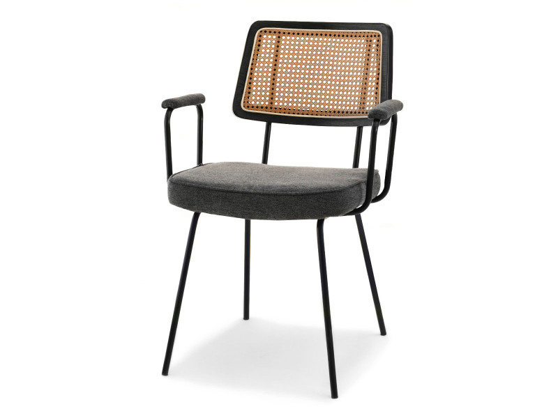 Krzesło cecil grafit tkanina-rattan, podstawa czarny 818287