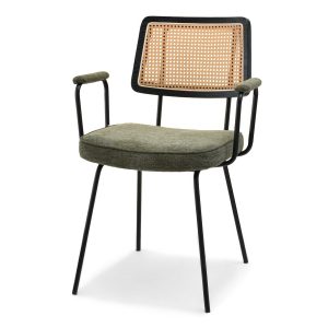 Krzesło Cecil Khaki Tkanina-Rattan, Podstawa Czarny 342467 Krzesło Cecil Khaki Tkanina-Rattan, Podstawa Czarny 342467