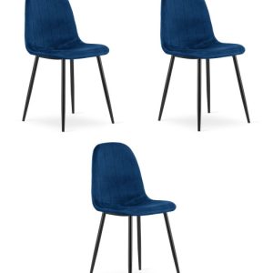 Krzesło granatowe welurowe PADVA nogi czarne do kuchni jadalni x3 szt. 970099 Krzesło granatowe welurowe PADVA nogi czarne do kuchni jadalni x3 szt. 970099