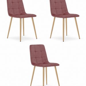 Krzesło KARA – różowy aksamit / nogi kolor drewna x 3 314117 Krzesło KARA – różowy aksamit / nogi kolor drewna x 3 314117