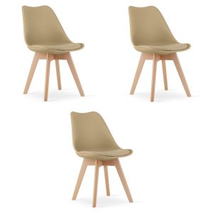 Krzesło MARK – ciemny beż / naturalne nogi x 3 470638 Krzesło MARK – ciemny beż / naturalne nogi x 3 470638
