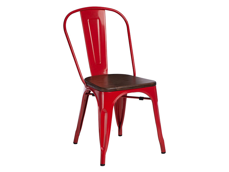 Krzesło metalowe Paris Wood czerwone/sosna orzech 45288