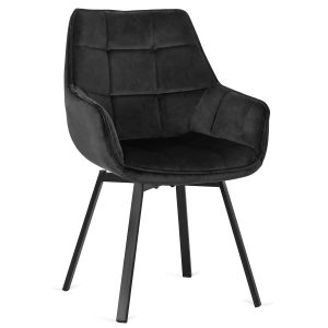 Krzesło Obrotowe Tapicerowane Welurowe Do Jadalni Salonu Loft Czarne LUNA 357701 Krzesło Obrotowe Tapicerowane Welurowe Do Jadalni Salonu Loft Czarne LUNA 357701