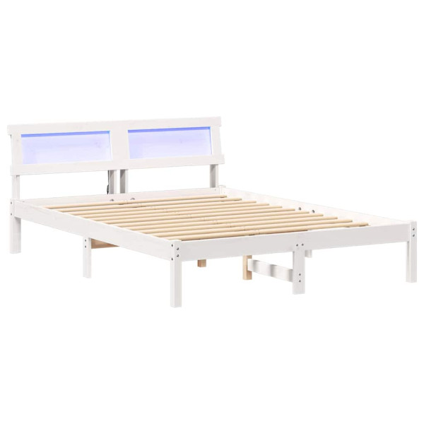 Łóżko Łóżko Drewniane Białe Rama Łózko Ze Stelażem 140 x 190 cm 830986