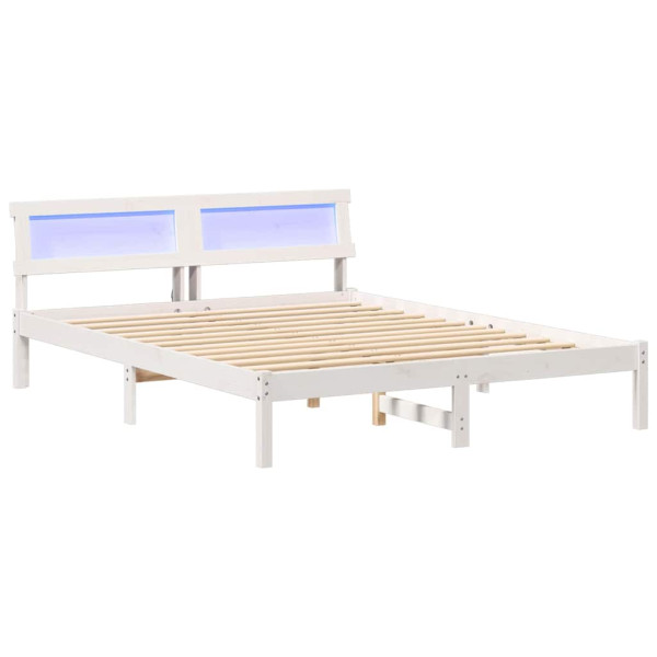 Łóżko Łóżko Drewniane Białe Rama Łózko Ze Stelażem 150 x 200 cm 830783