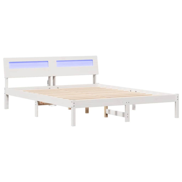 Łóżko Łóżko Drewniane Białe Rama Łózko Ze Stelażem 160 x 200 cm 837143