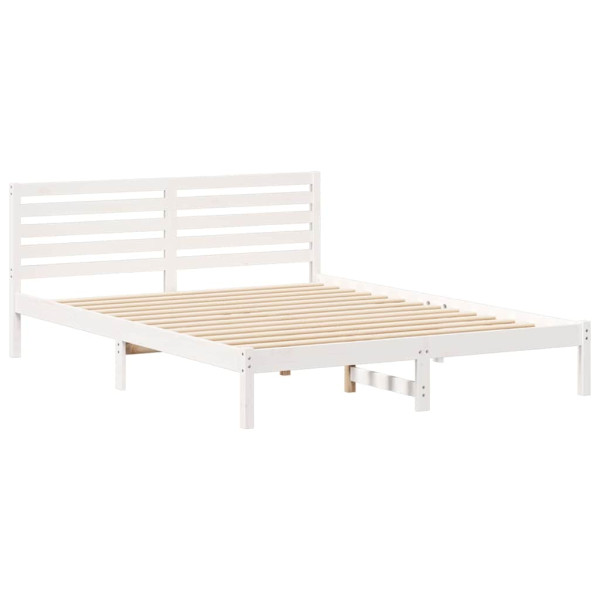 Łóżko Łóżko Drewniane Białe Rama Łózko Ze Stelażem 160 x 210 cm 830235