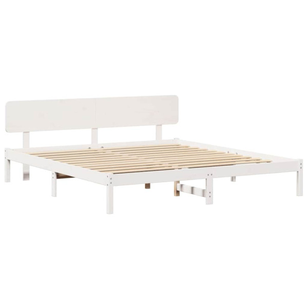 Łóżko Łóżko Drewniane Białe Rama Łózko Ze Stelażem 180 x 200 cm 838359