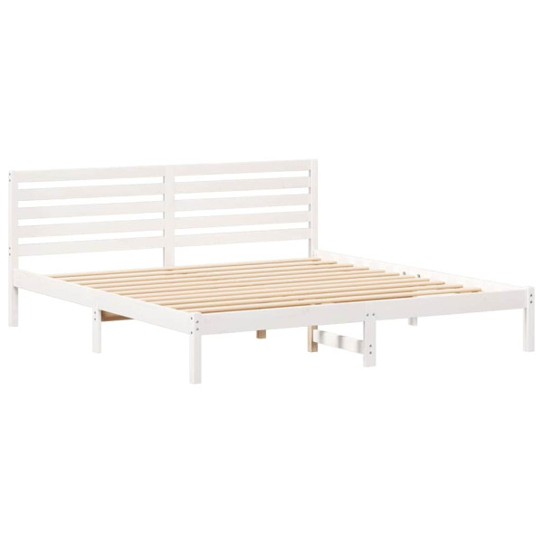 Łóżko Łóżko Drewniane Białe Rama Łózko Ze Stelażem 180 x 200 cm 830760