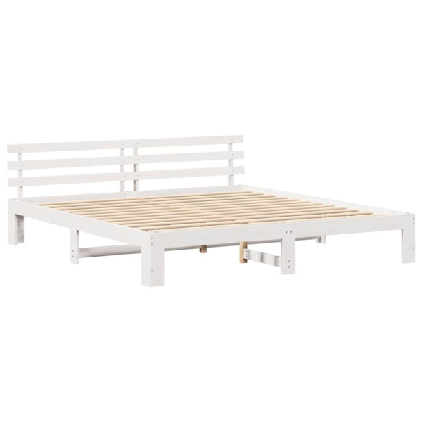 Łóżko Łóżko Drewniane Białe Rama Łózko Ze Stelażem 200 x 200 cm 830845