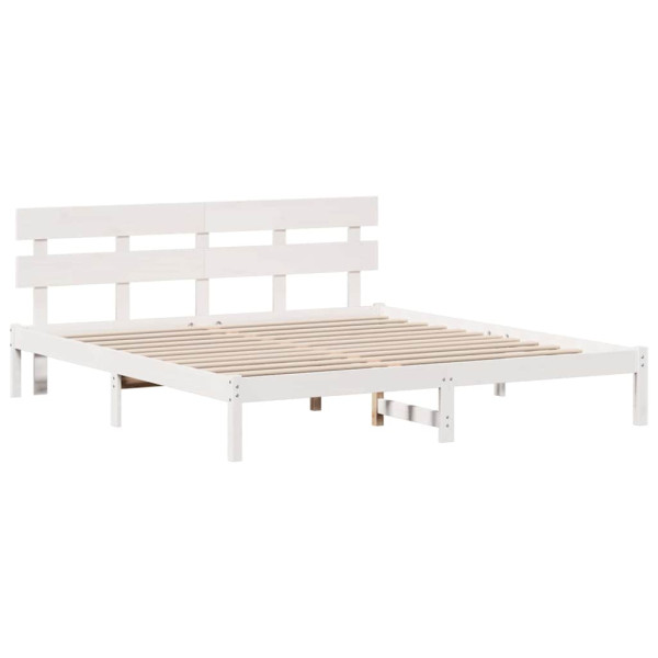 Łóżko Łóżko Drewniane Białe Rama Łózko Ze Stelażem 200 x 200 cm 837352