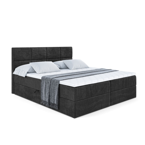 Łóżko kontynentalne z pojemnikiem i materacem H4 ARDENI - 200 x 200 cm 220462