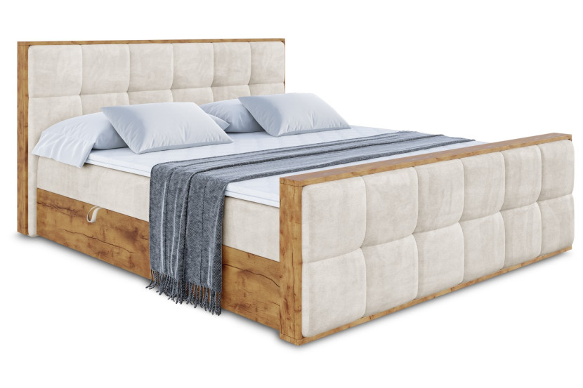 Łóżko kontynentalne z pojemnikiem i materacem H4 - LOLLI7-Z - 200x200 cm 666345