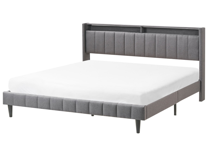 Łóżko LED BEAULIEU 180 x 200 cm Z portem USB ze schowkiem Ciemnoszary 732552